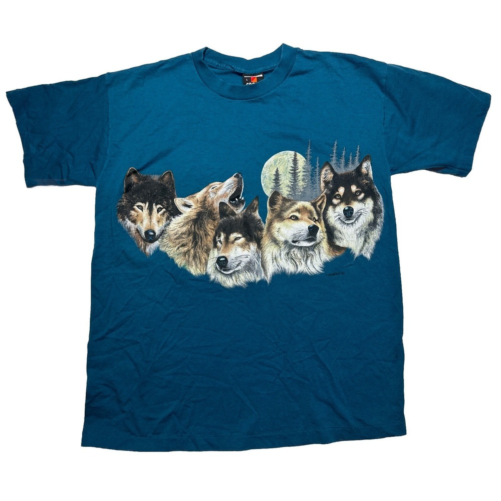 Habitat Vintage T-Shirt Wolf  Pack Wolves Single Stitch 90's Double Sided